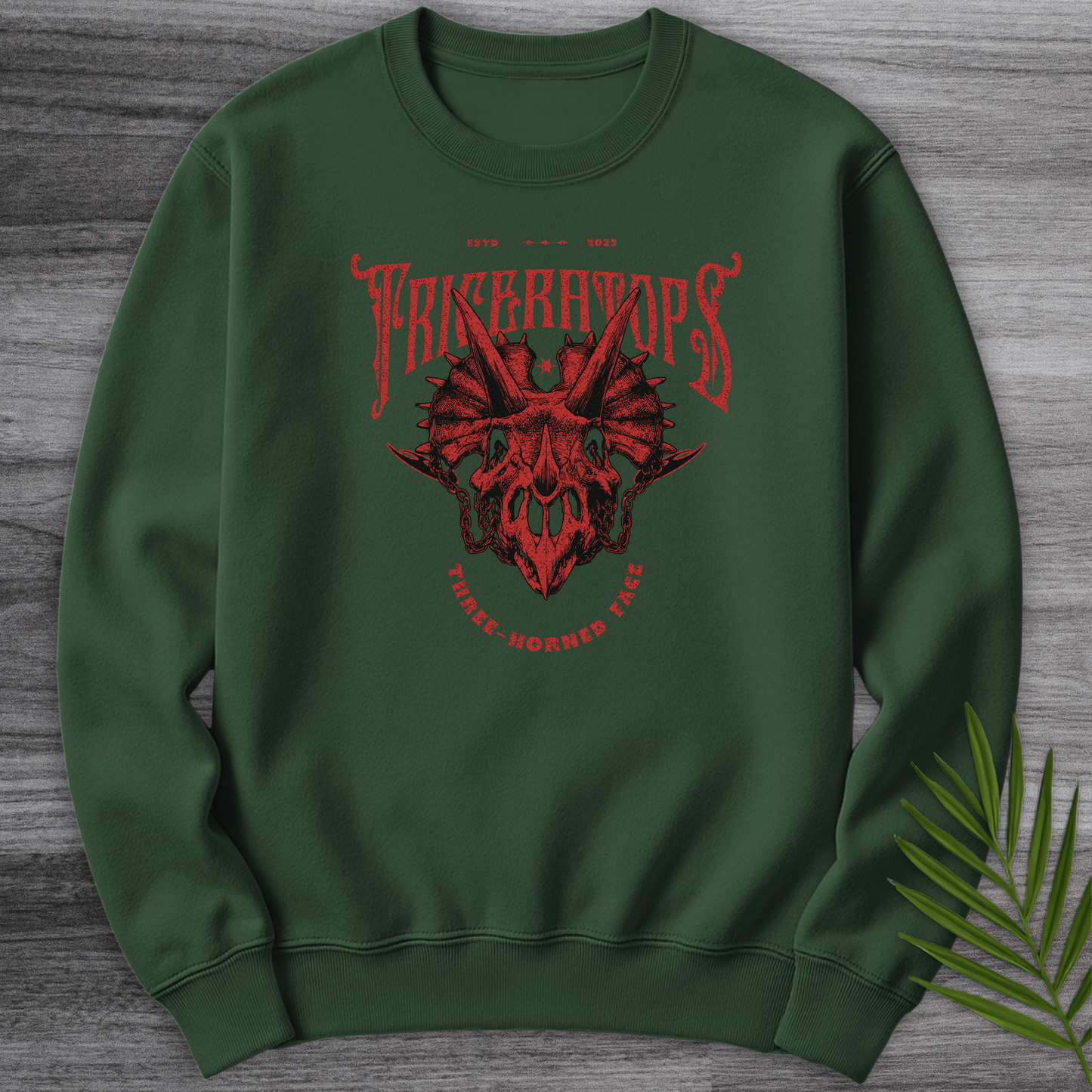 Sweatshirt Forest Green / S Gothic Three-Horned Face Crewneck