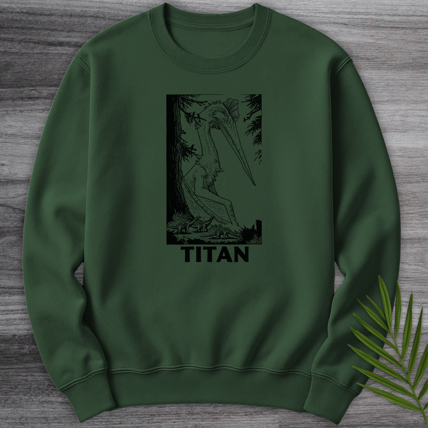 Sweatshirt Forest Green / S Linocut Quetzalcoatlus Design Crewneck