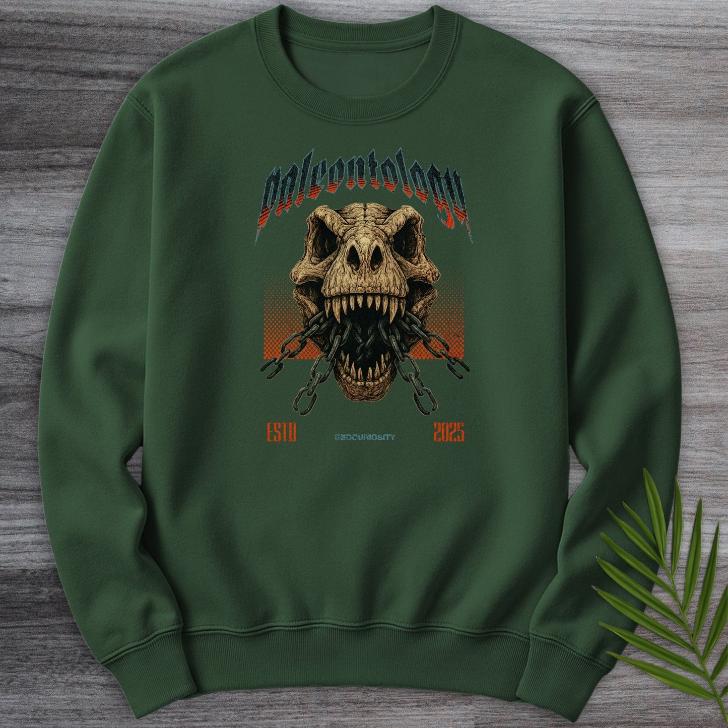 Sweatshirt Forest Green / S Metal T-Rex Skull and Chains Crewneck