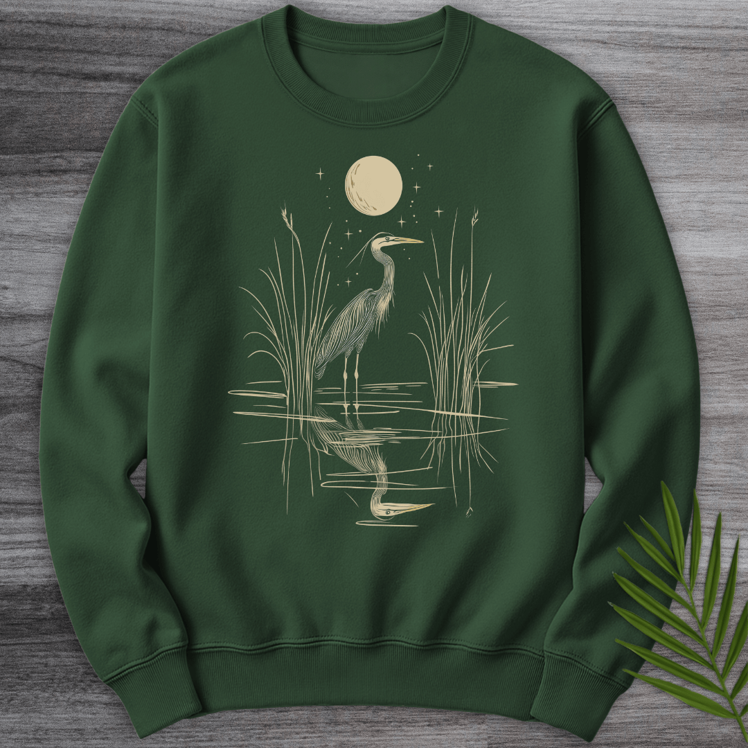 Sweatshirt Forest Green / S Moonlight Great Blue Heron Crewneck