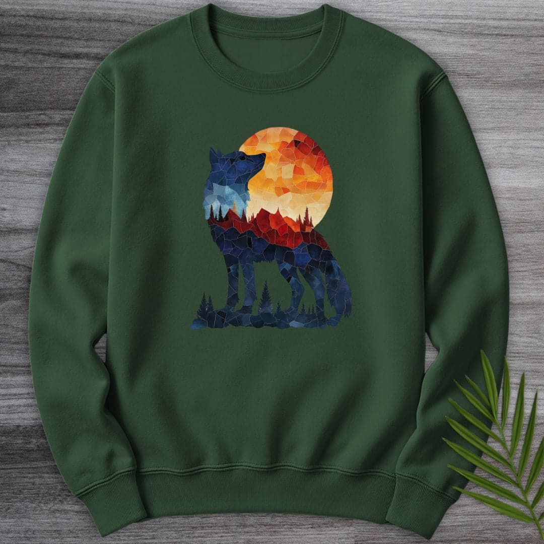 Sweatshirt Forest Green / S Mosaic Silhouette Dire Wolf Crewneck