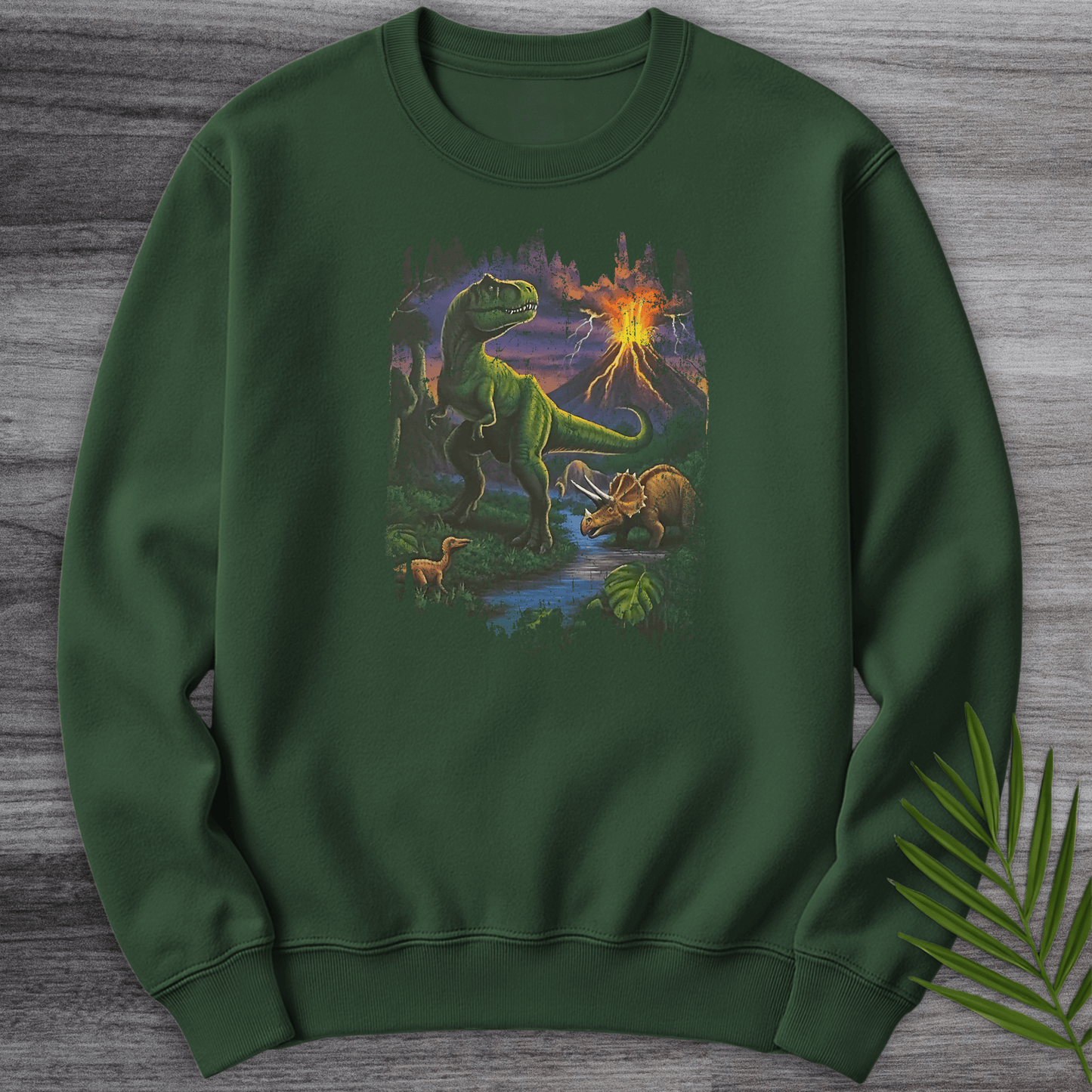 Sweatshirt Forest Green / S Nostalgic 90' S Volcanic Dino Crewneck