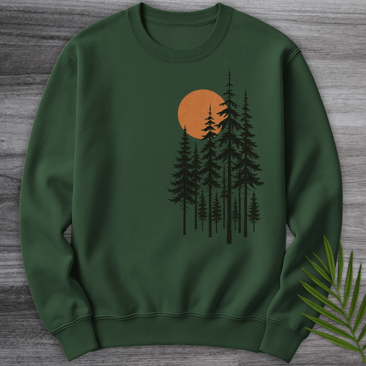 Sweatshirt Forest Green / S Pine Tree Forest Sunset Crewneck