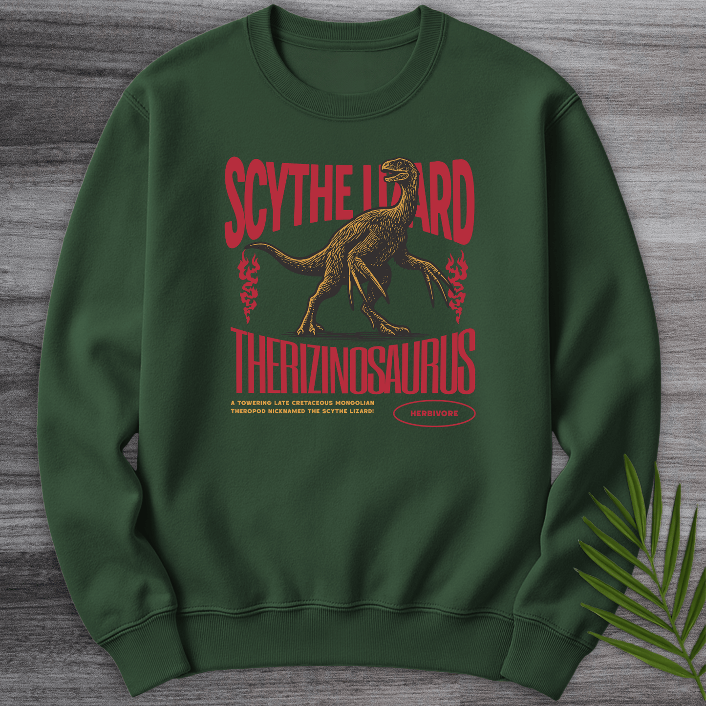 Sweatshirt Forest Green / S Therizinosaurus Scythe Lizard Vintage Crewneck