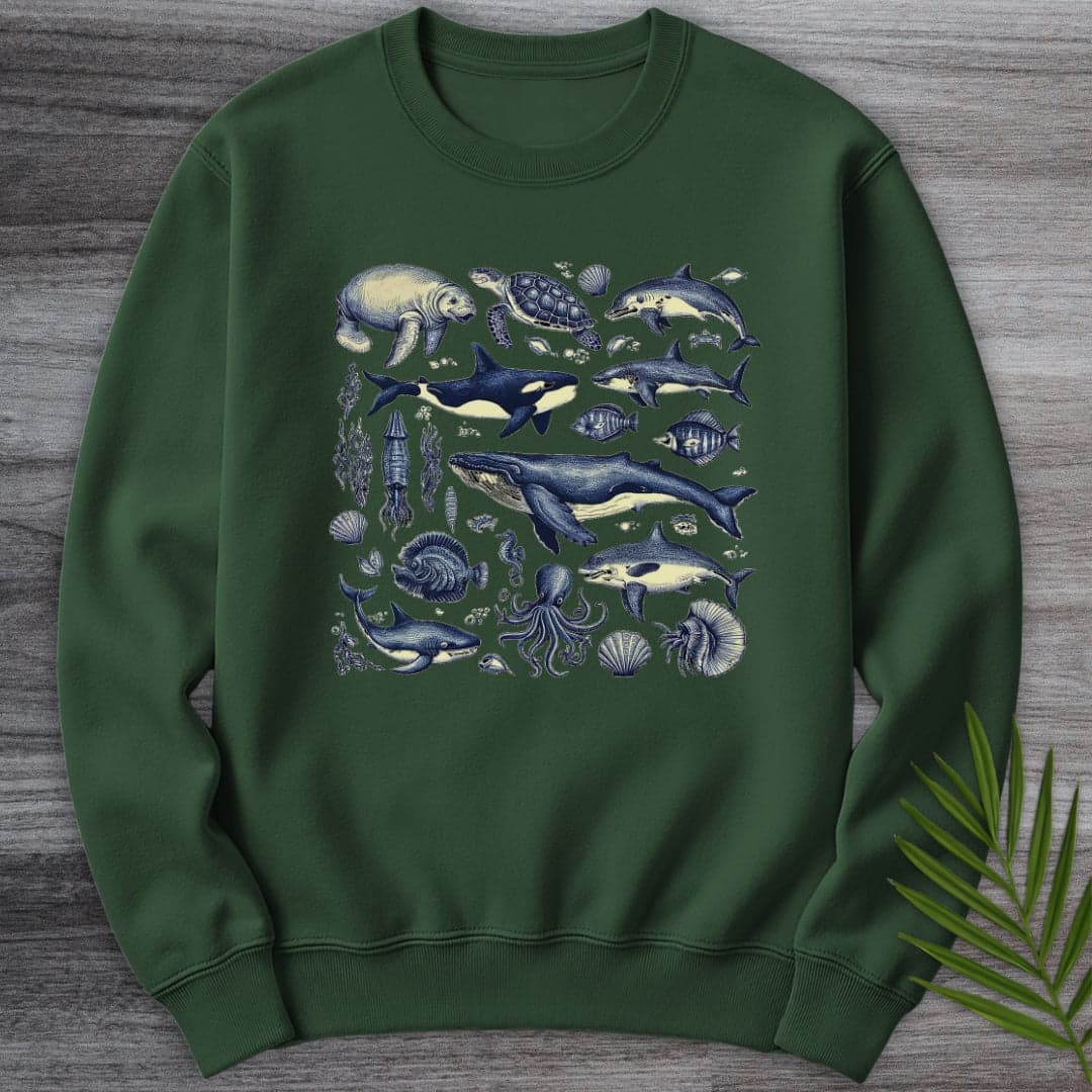 Sweatshirt Forest Green / S Vintage Marine Life Crewneck