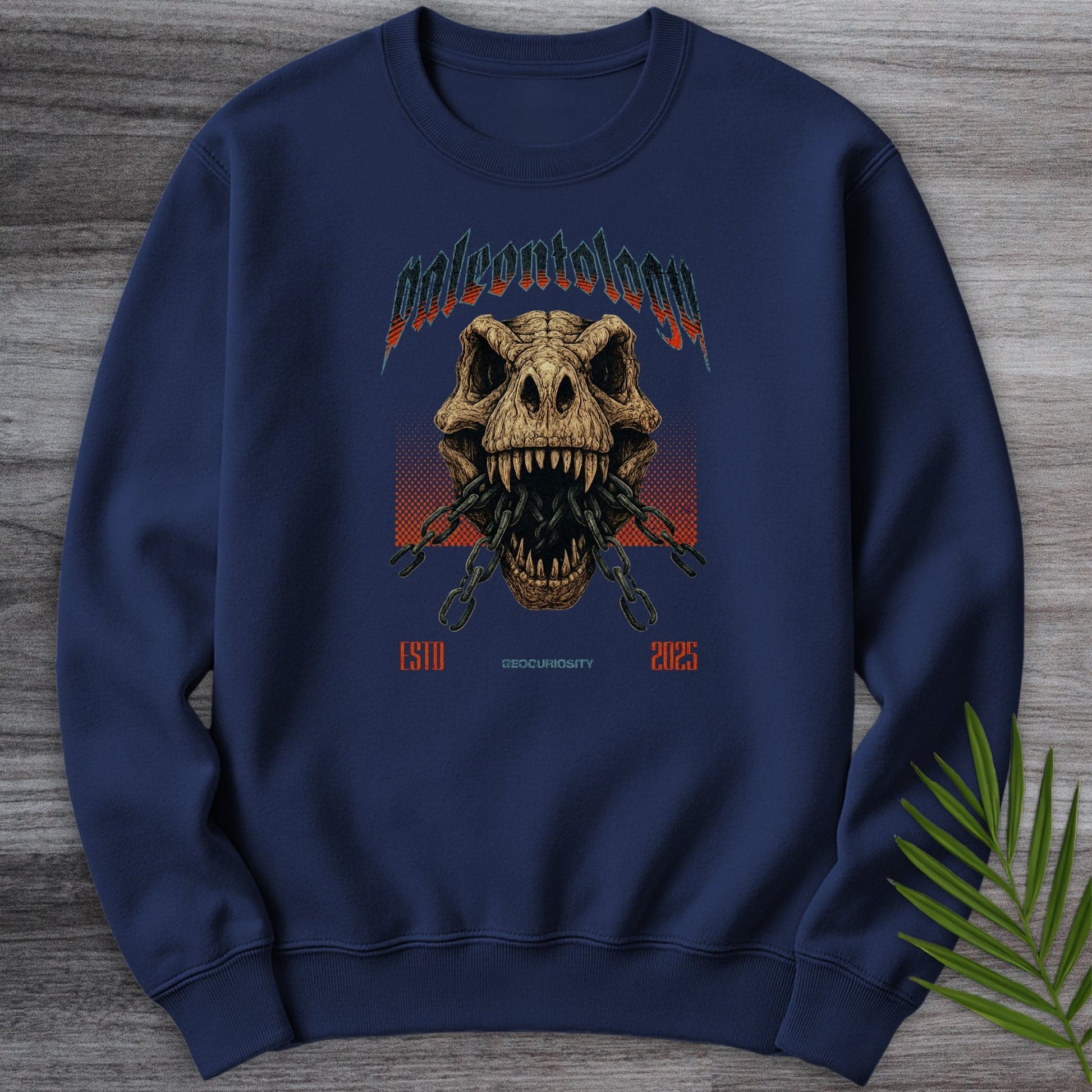 Sweatshirt Navy / S Metal T-Rex Skull and Chains Crewneck