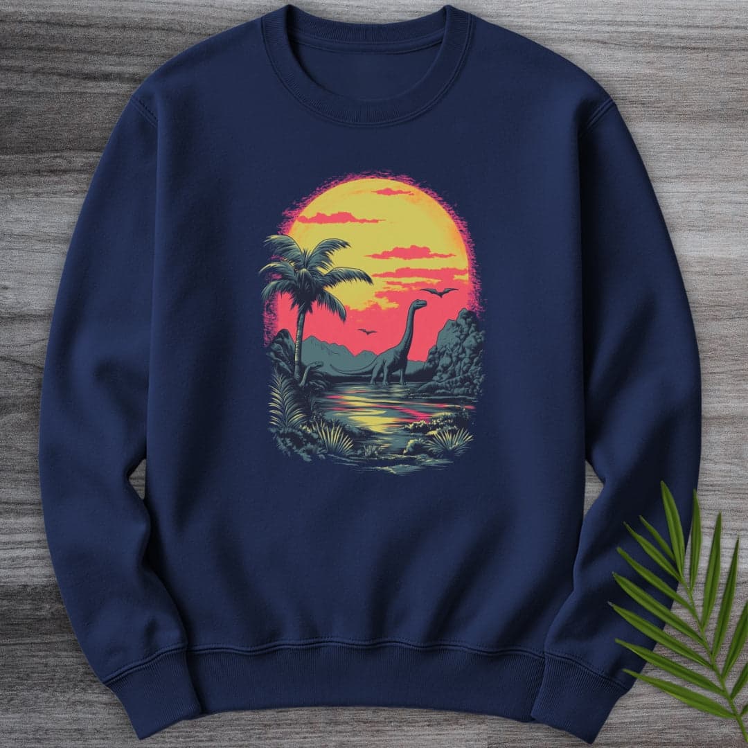 Sweatshirt Navy / S Retro Sunset 1980's Brachiosaurus Crewneck