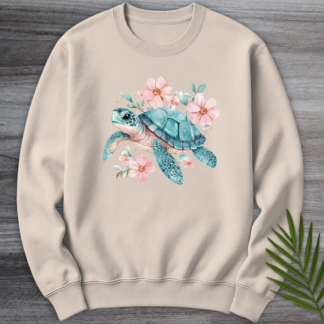 Sweatshirt Sand / S Floral Reef Sea Turtle Crewneck