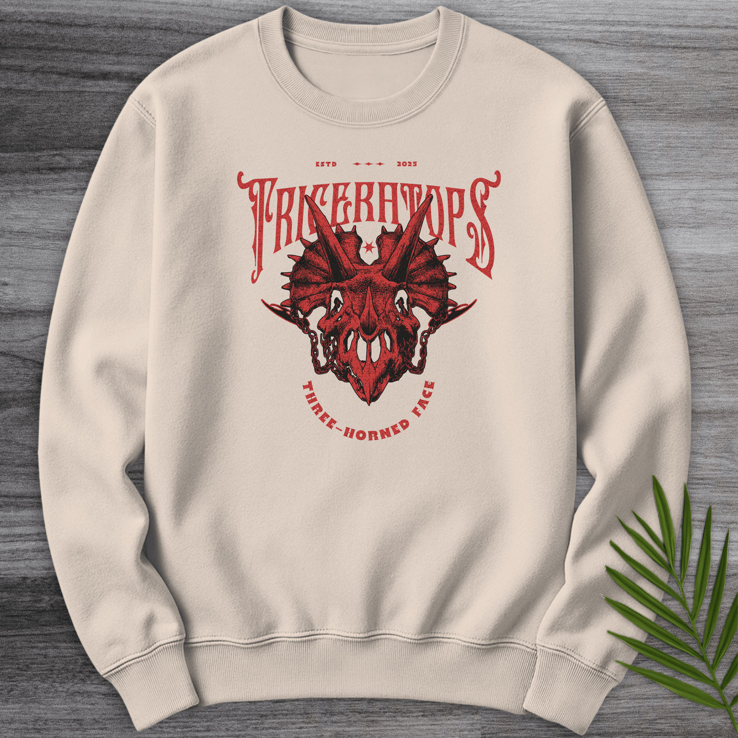 Sweatshirt Sand / S Gothic Three-Horned Face Crewneck
