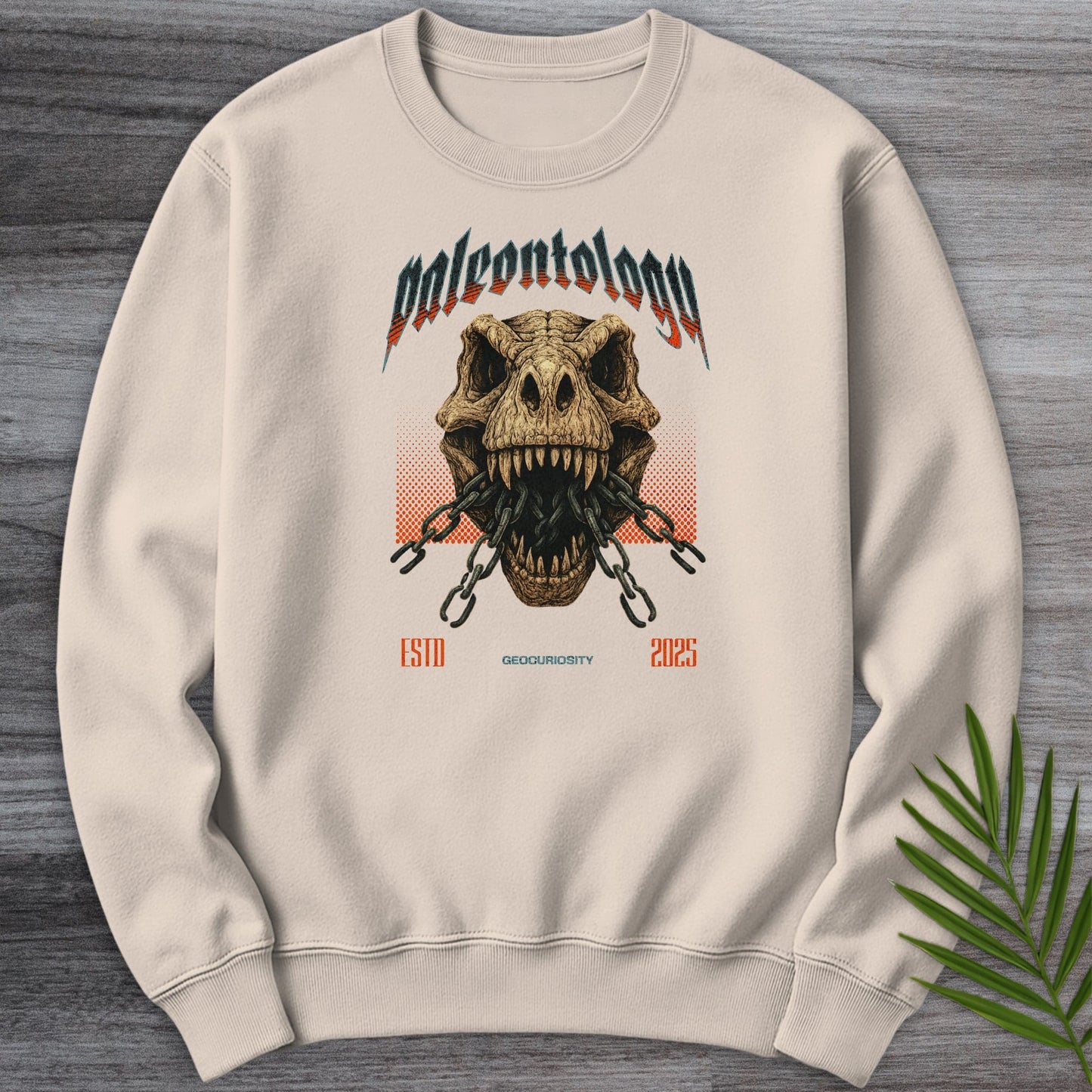 Sweatshirt Sand / S Metal T-Rex Skull and Chains Crewneck