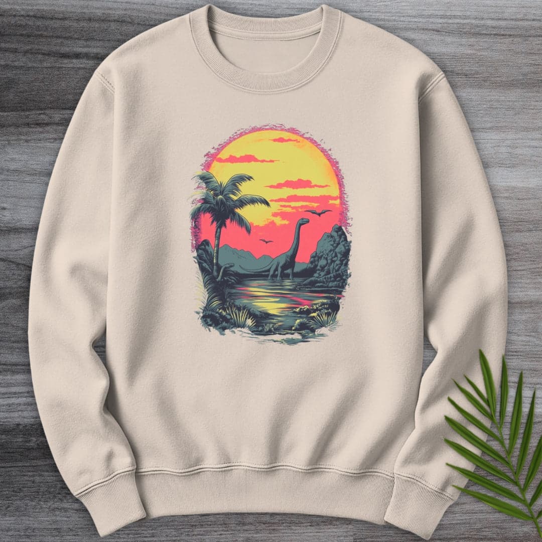 Sweatshirt Sand / S Retro Sunset 1980's Brachiosaurus Crewneck