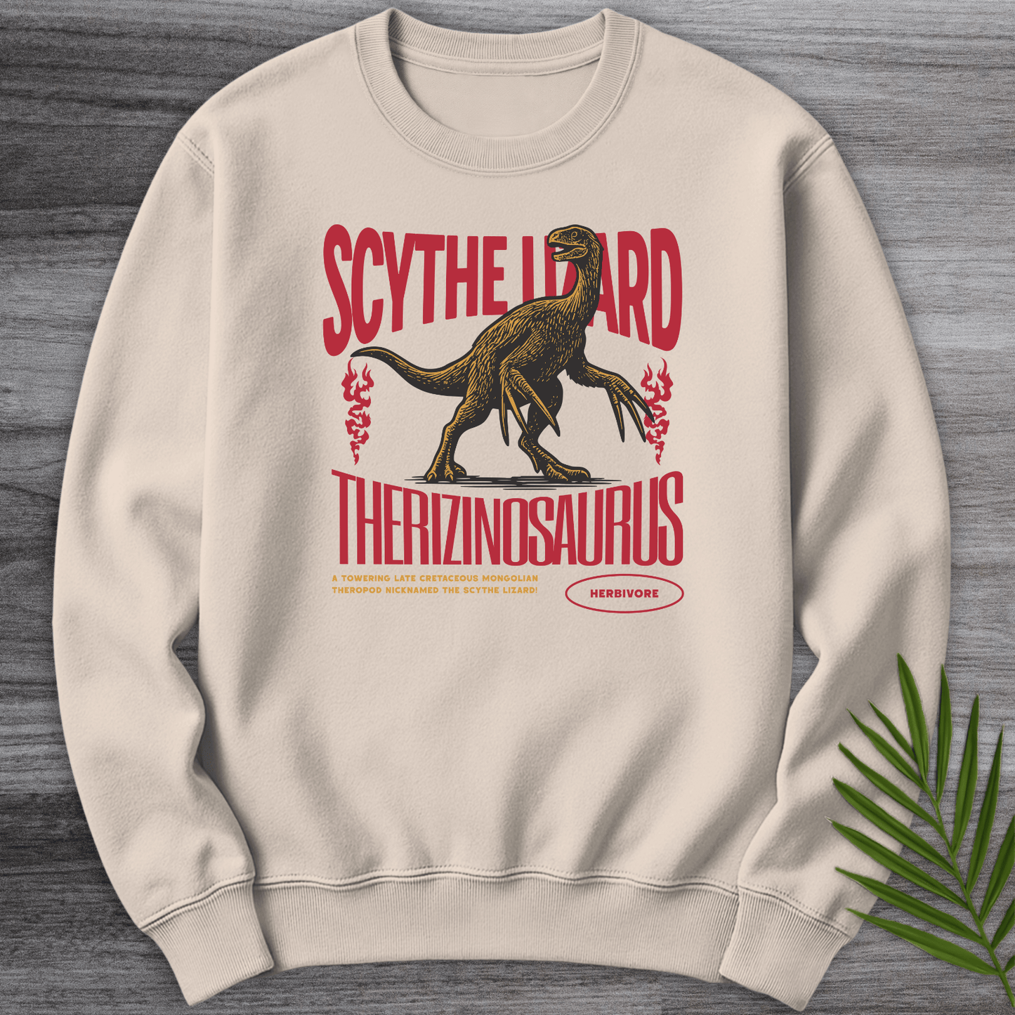 Sweatshirt Sand / S Therizinosaurus Scythe Lizard Vintage Crewneck