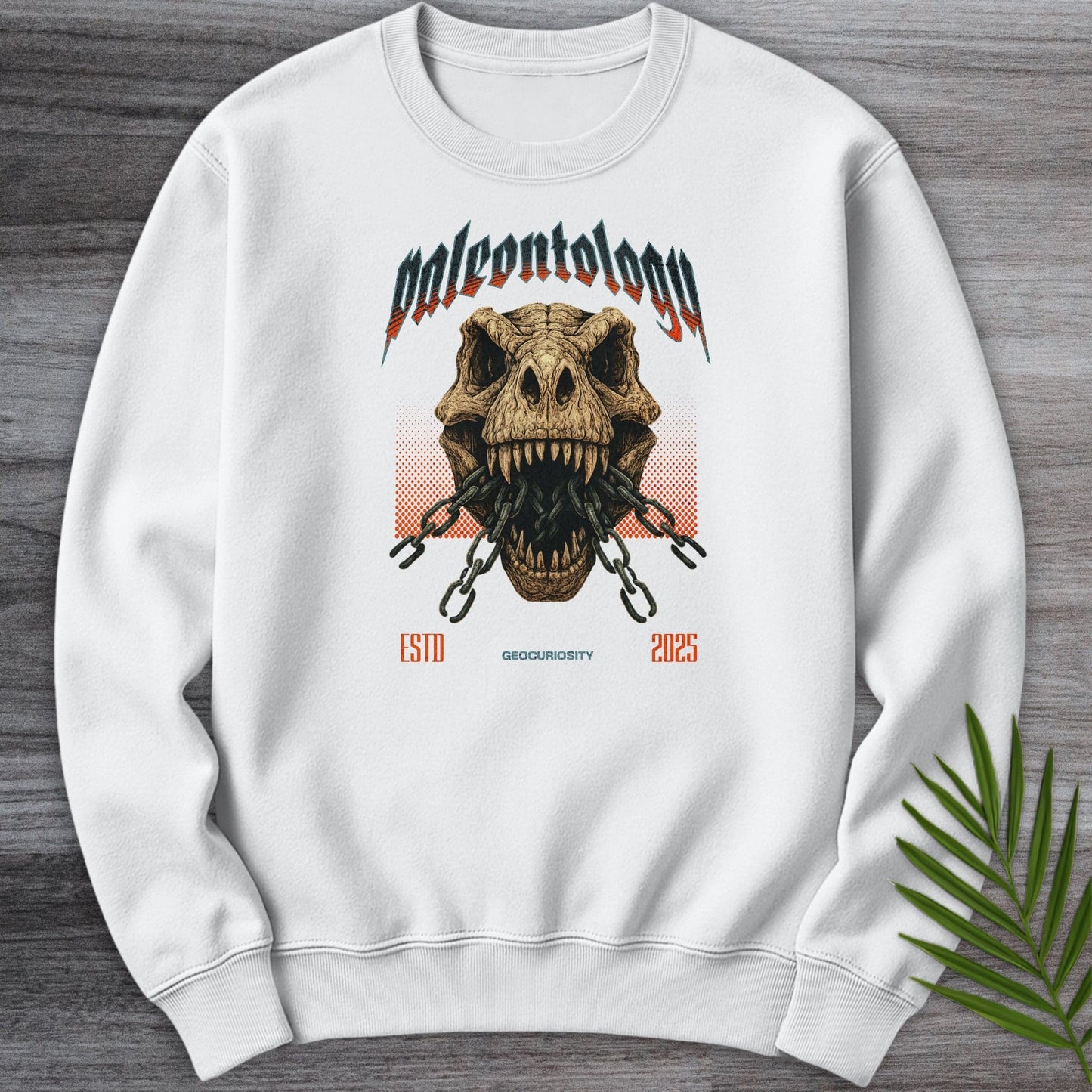 Sweatshirt White / S Metal T-Rex Skull and Chains Crewneck