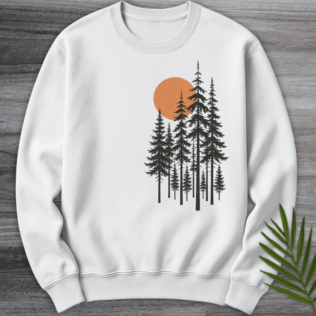 Sweatshirt White / S Pine Tree Forest Sunset Crewneck