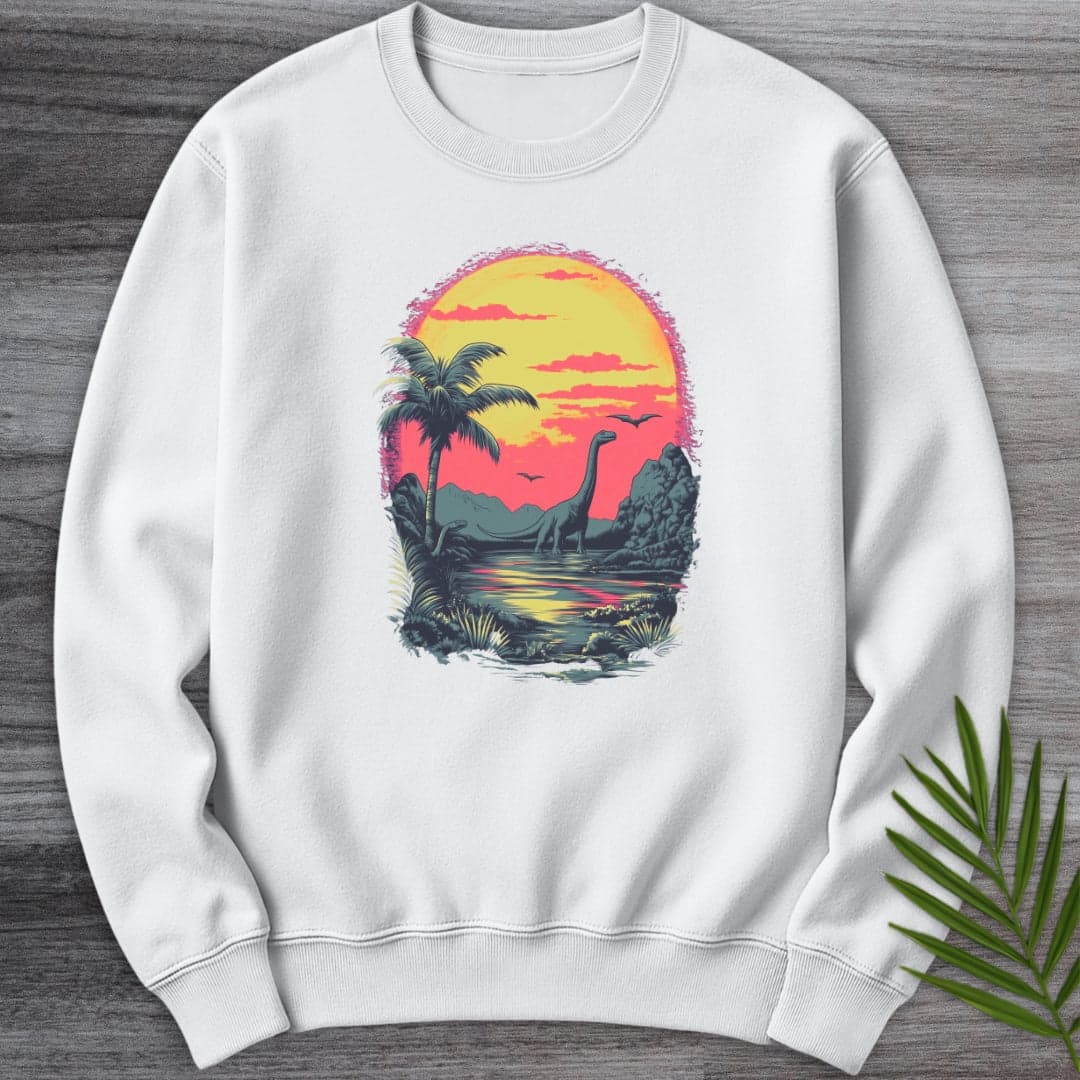 Sweatshirt White / S Retro Sunset 1980's Brachiosaurus Crewneck