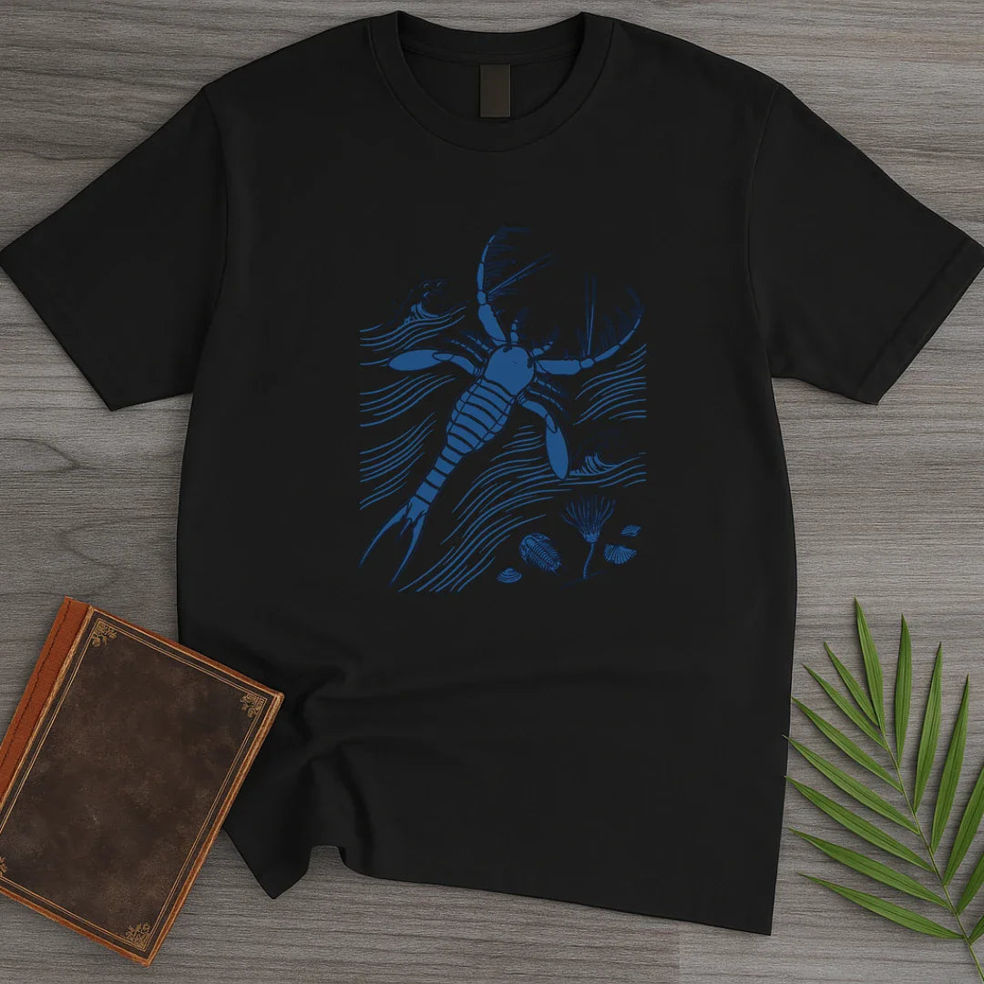 T-Shirt Black / M Blue Woodblock Megalograptus T-Shirt