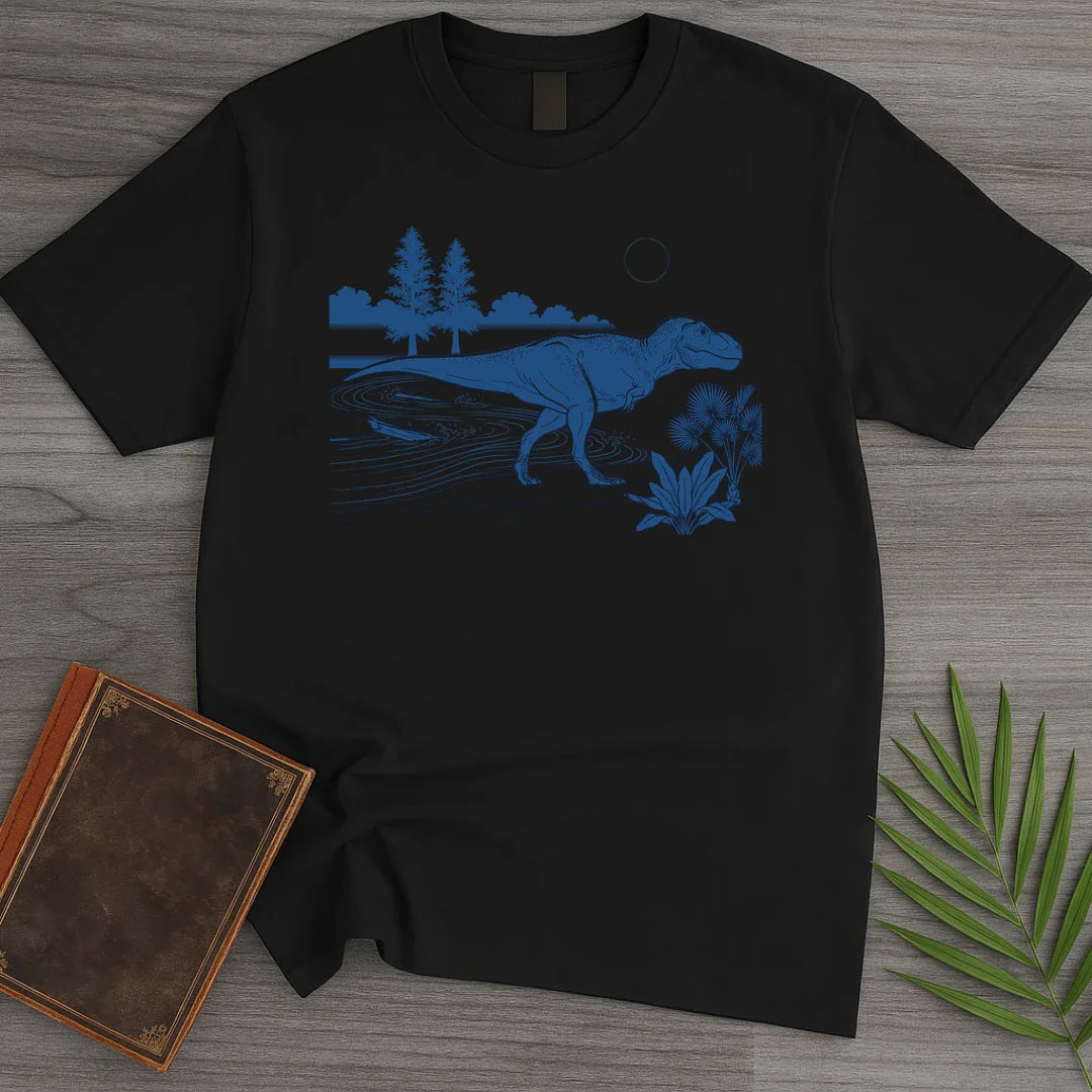 T-Shirt Black / M Blue Woodblock T-Rex T-Shirt