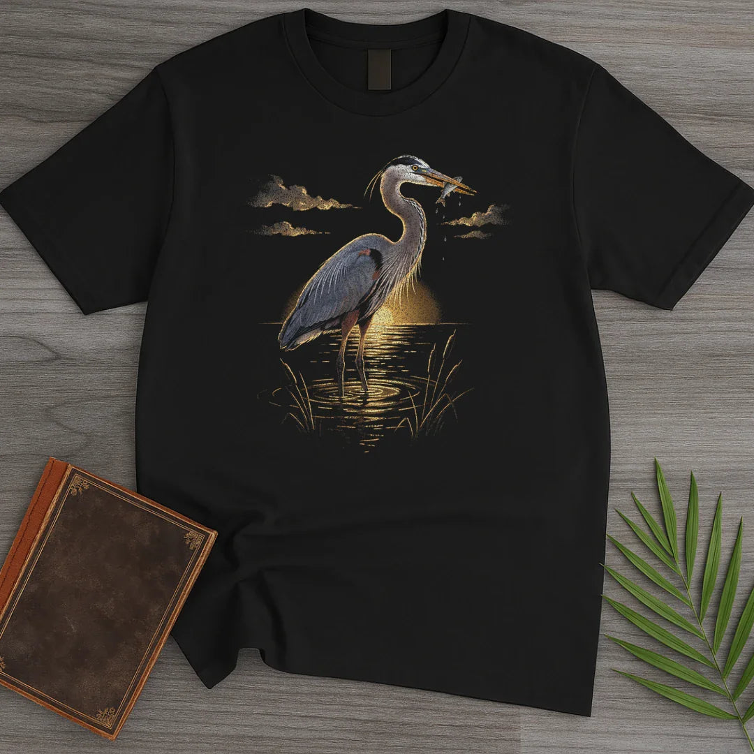 T-Shirt Black / M Sunrise Catch Heron T-Shirt