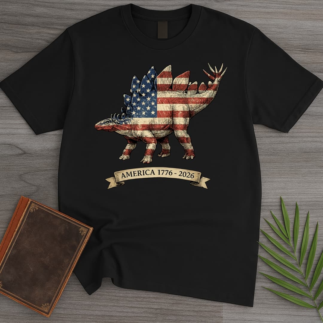 T-Shirt Black / S Americas 250Th Spangled Spiketail Stegosaurus T-Shirt