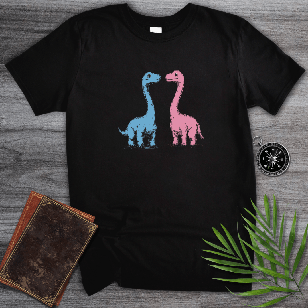 T-Shirt Black / S Blue & Pink Long Neck Dinosaur T-Shirt