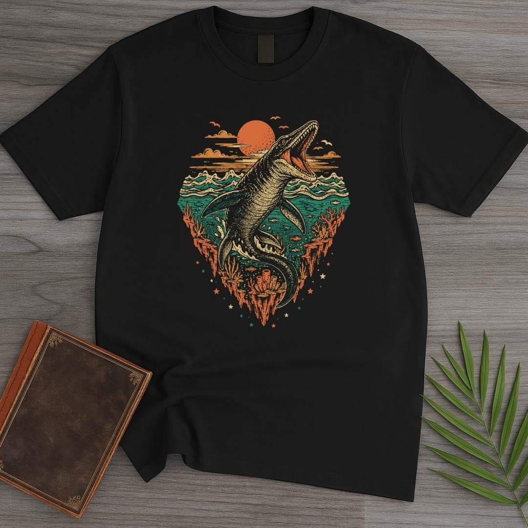 T-Shirt Black / S Cretaceous Sunset Ocean Mosasaur T-Shirt