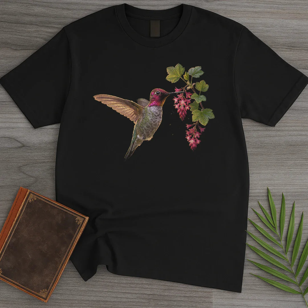 T-Shirt Black / S Currant Blossom Hummingbird T-Shirt
