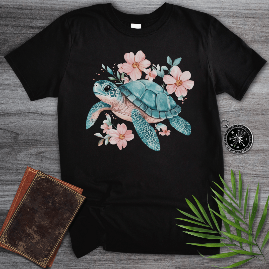 T-Shirt Black / S Floral Reef Sea Turtle T-Shirt
