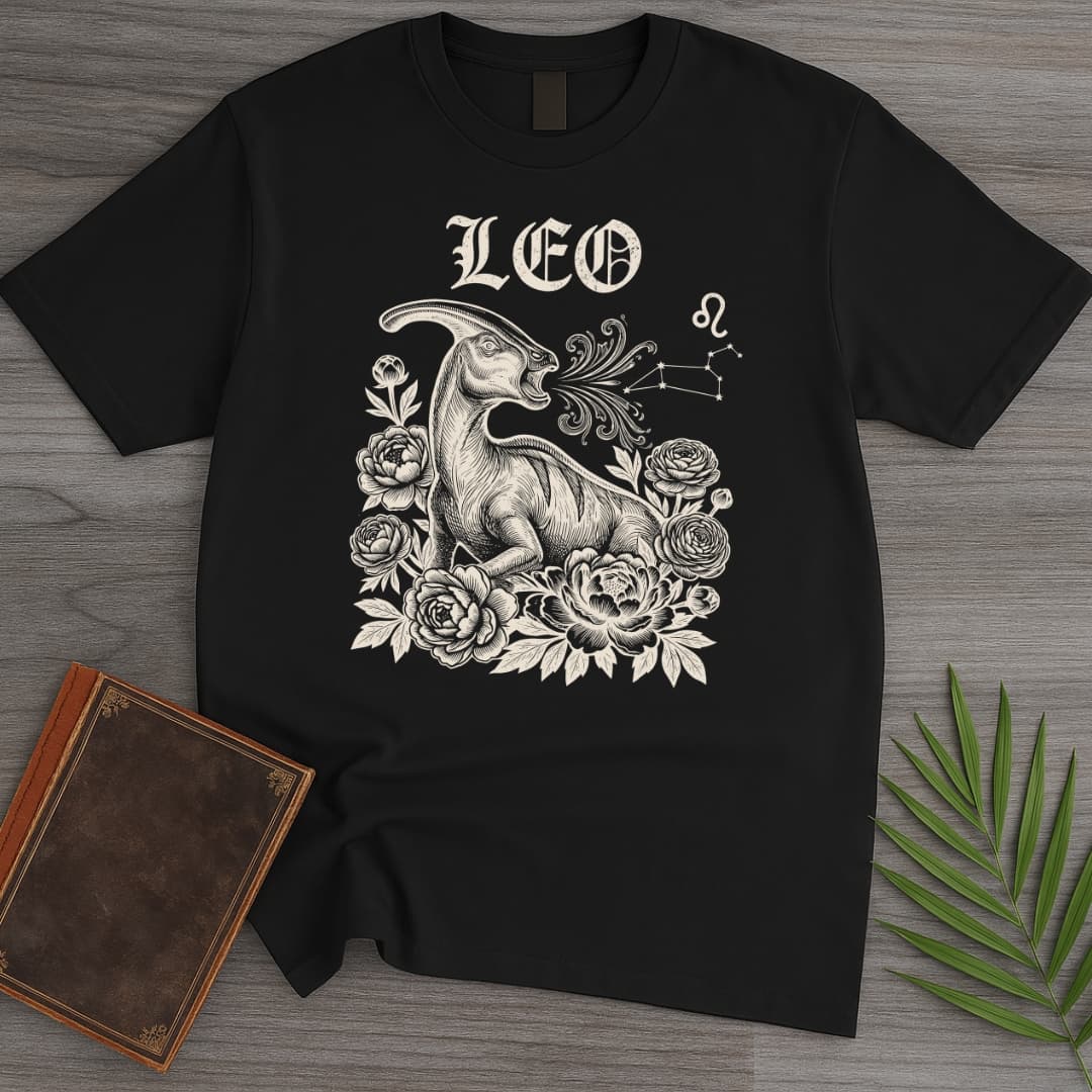 T-Shirt Black / S Horoscope: Leo Parasaurolophus T-Shirt