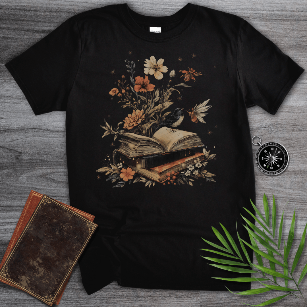 T-Shirt Black / S Imagining Nature: Vintage Bird & Book T-Shirt