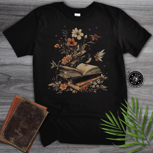 T-Shirt Black / S Imagining Nature: Vintage Bird & Book T-Shirt