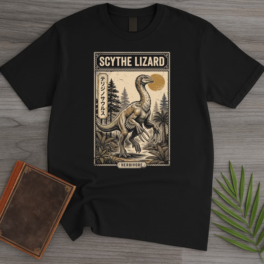 T-Shirt Black / S Japanese Woodblock Therizinosaurus T-Shirt