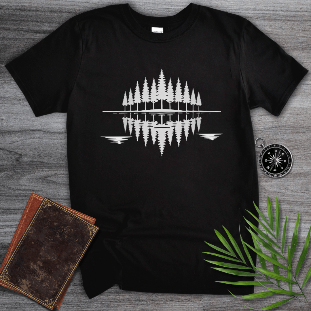 T-Shirt Black / S Minimalist Pine Tree Reflection T-Shirt