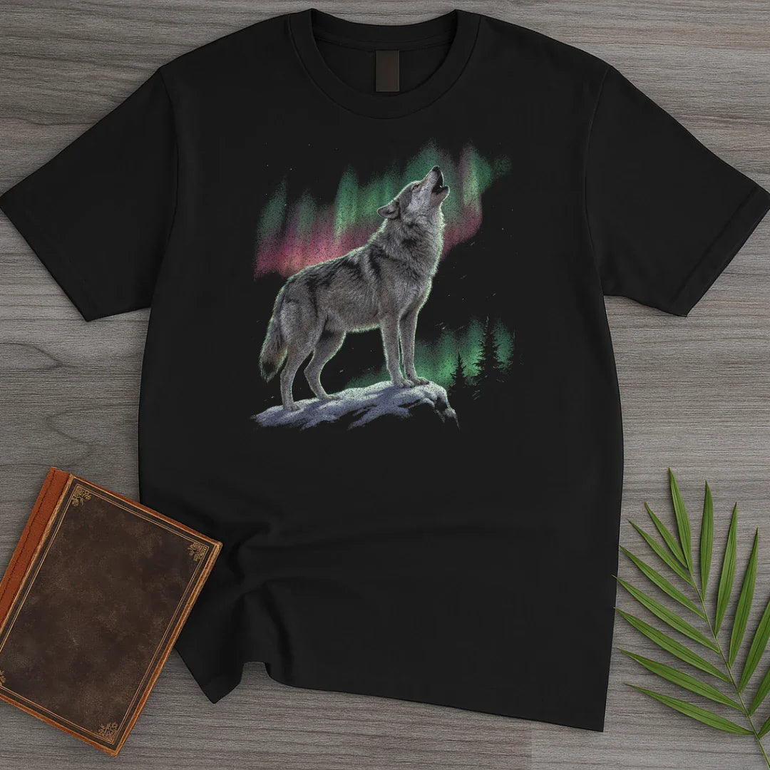 T-Shirt Black / S Northern Lights Wolf T-Shirt