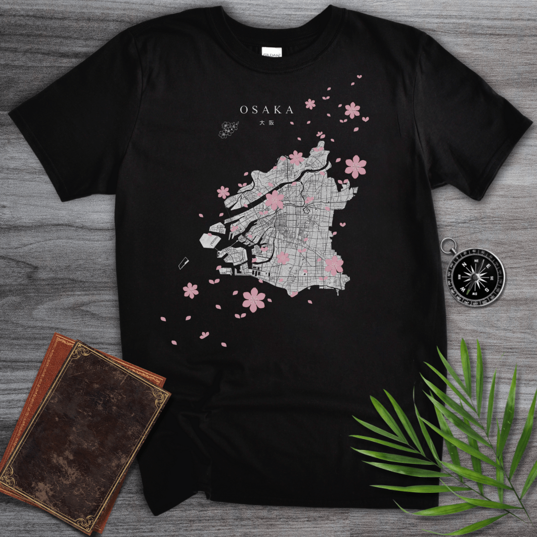 T-Shirt Black / S Osaka, Japan Flower & Map T-Shirt