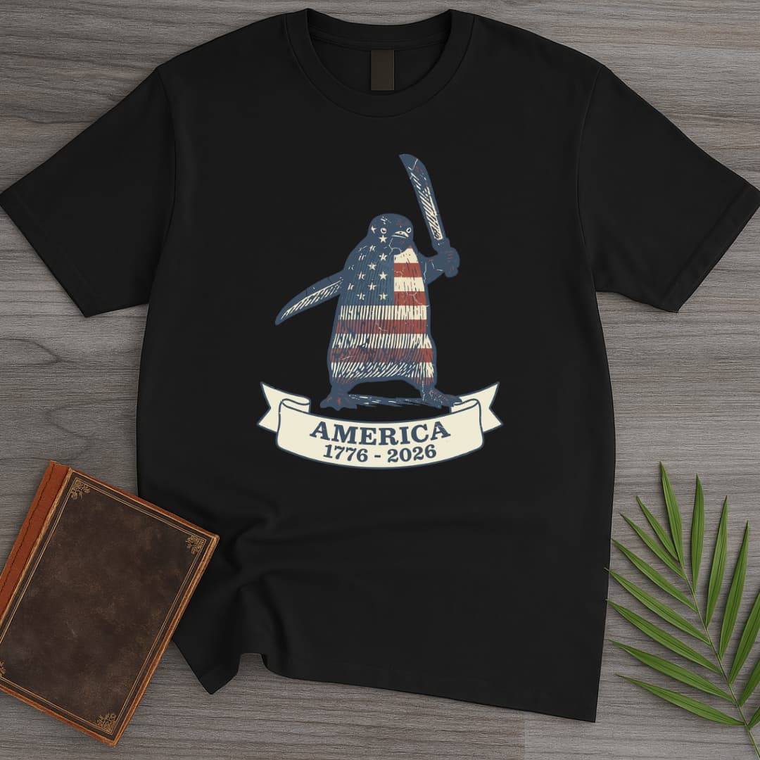 T-Shirt Black / S Patriotic Penguin Americas 250th T-Shirt