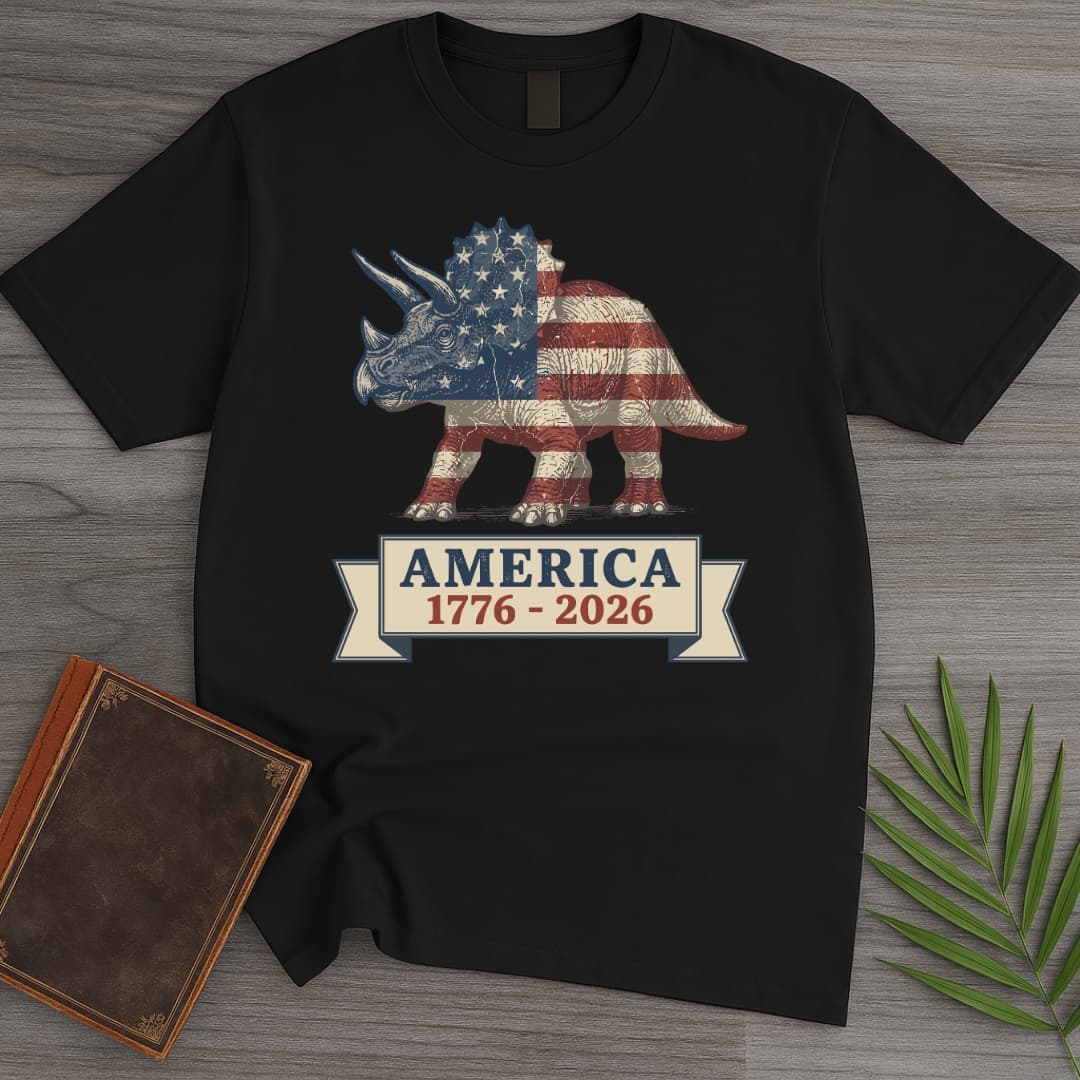 T-Shirt Black / S Patriotic Triceratops Americas 250th T-Shirt