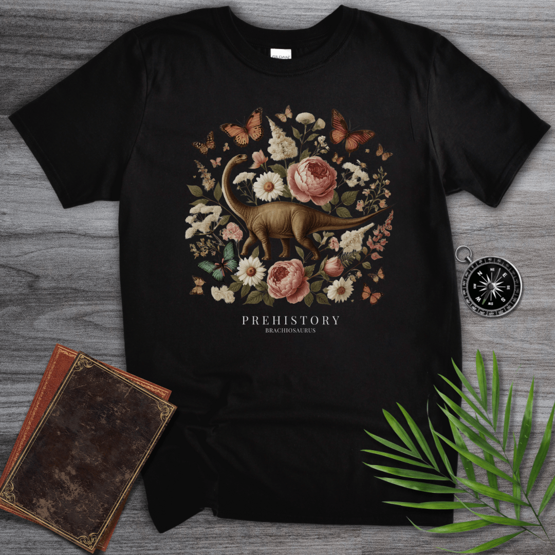 T-Shirt Black / S Prehistory Brachiosaurus Flower & Nature T-Shirt