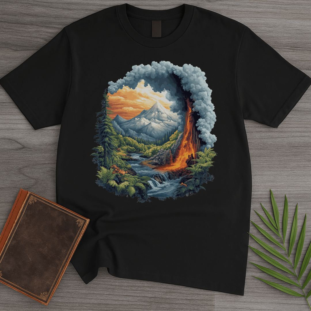 T-Shirt Black / S Primordial Volcano Mountain Valley T-Shirt