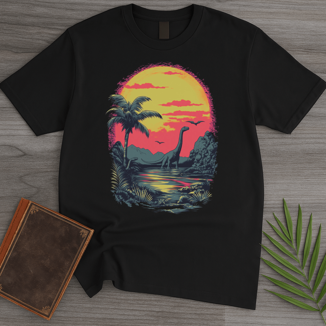 T-Shirt Black / S Retro Sunset 1980's Brachiosaurus T-Shirt