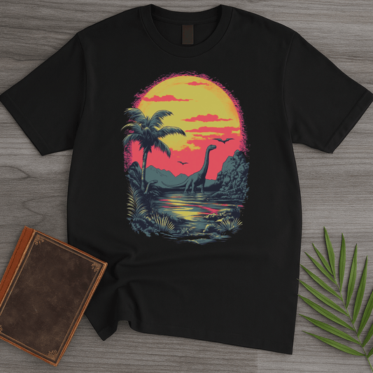 T-Shirt Black / S Retro Sunset 1980's Brachiosaurus T-Shirt