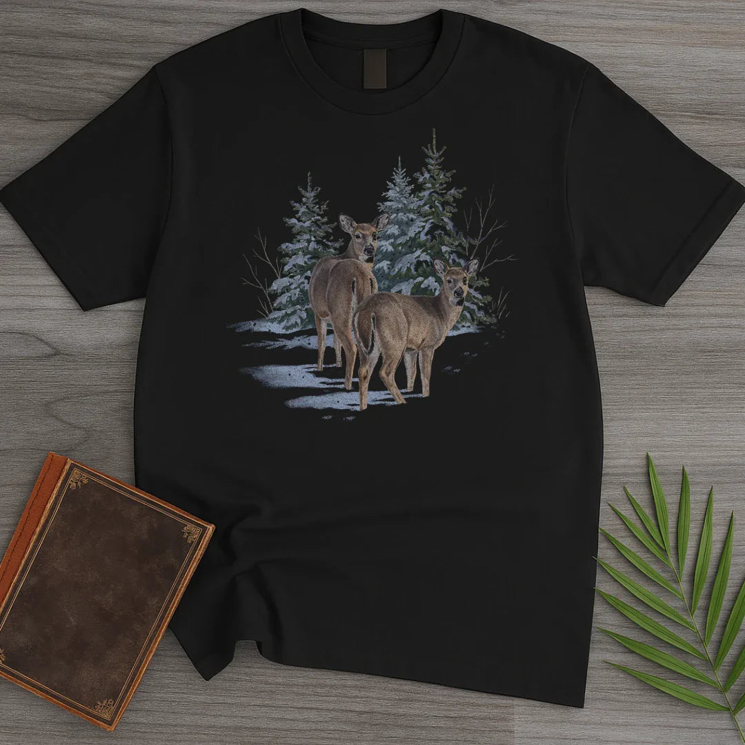T-Shirt Black / S Snowfall Whitetail Deer T-Shirt