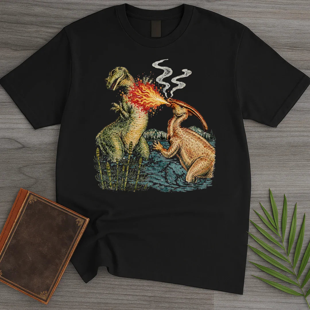 T-Shirt Black / S Vintage Fire Breathing Dino T-Shirt