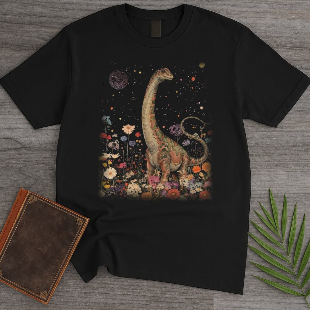 T-Shirt Black / S Vintage Floral Diplodocus T-Shirt