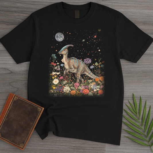 T-Shirt Black / S Vintage Floral Parasaurolophus T-Shirt