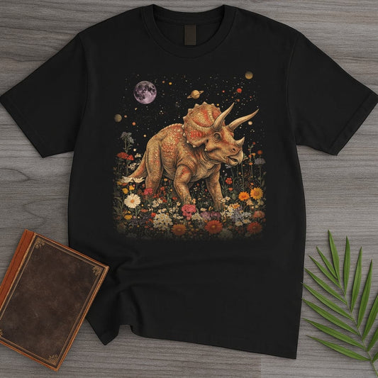 T-Shirt Black / S Vintage Floral Triceratops T-Shirt