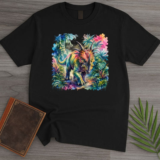 T-Shirt Black / S Watercolor Jungle Styracosaurus T-Shirt
