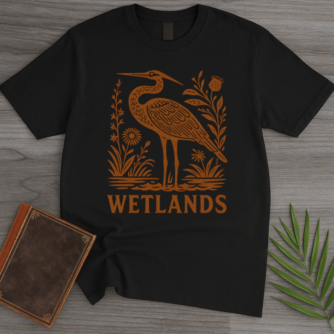 T-Shirt Black / S Wetland Heron Flora T-Shirt
