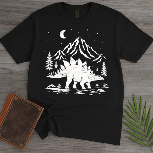 T-Shirt Black / S Woodcut Stegosaurus Moon T-Shirt