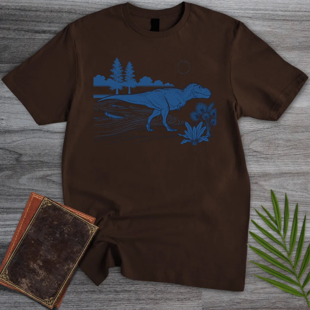 T-Shirt Dark Chocolate / M Blue Woodblock T-Rex T-Shirt