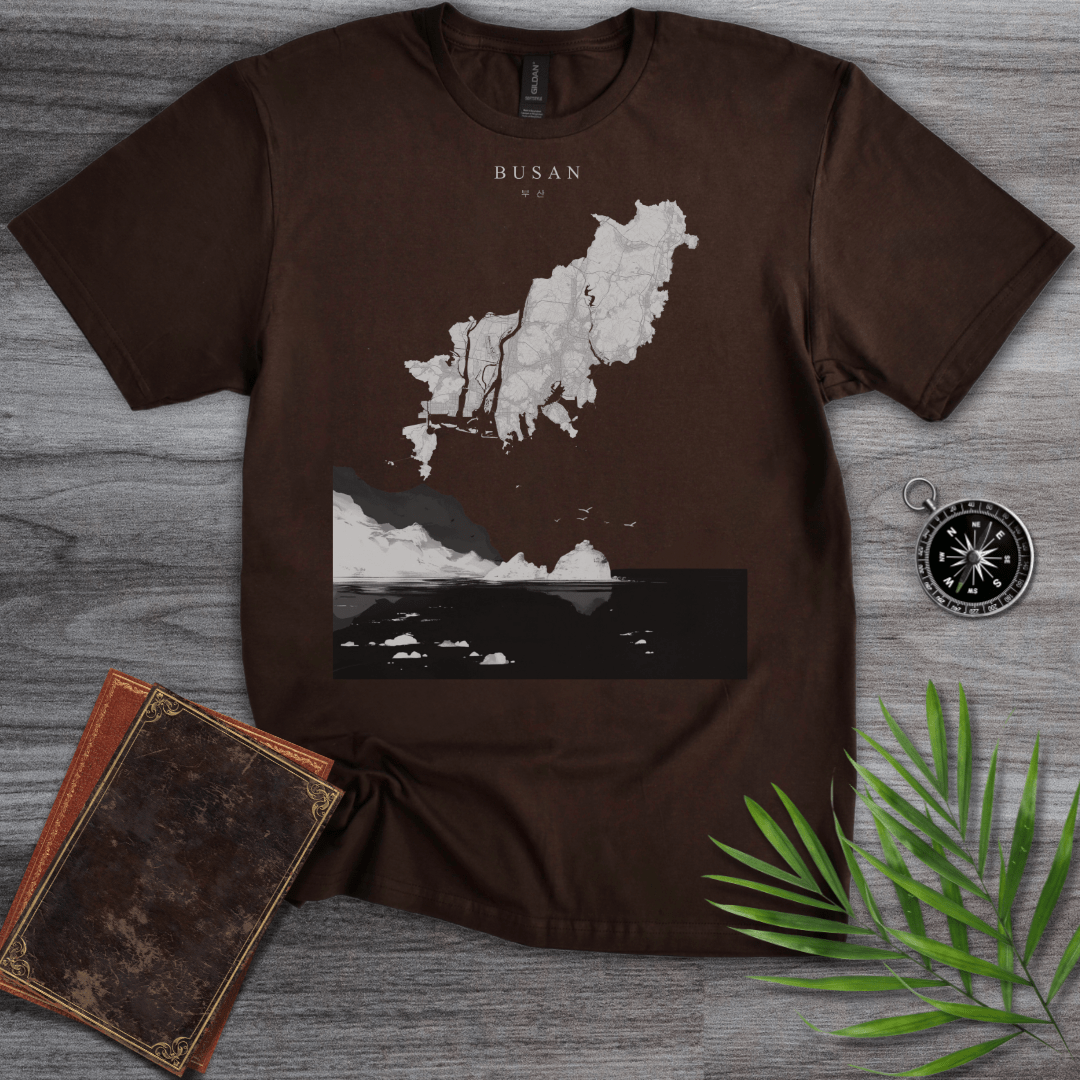 T-Shirt Dark Chocolate / S Busan, South Korea Ocean Map Graphic T-Shirt